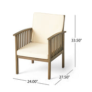 Pair of Noble House Casa Acacia Wood Club Chairs with water-resistant gray and cream cushions, showcasing a stylish outdoor seating set.