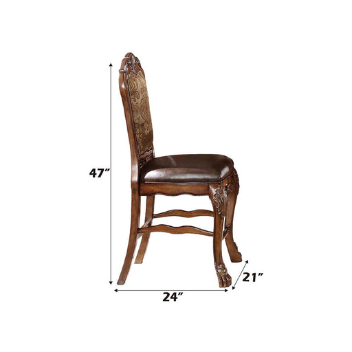 Dresden - Counter Height Chair (Set of 2) - Vintage Synthetic Leather Seat & Floral Fabric Back & Cherry Oak - R&R Furniture Gallery (Fountain Valley, CA)