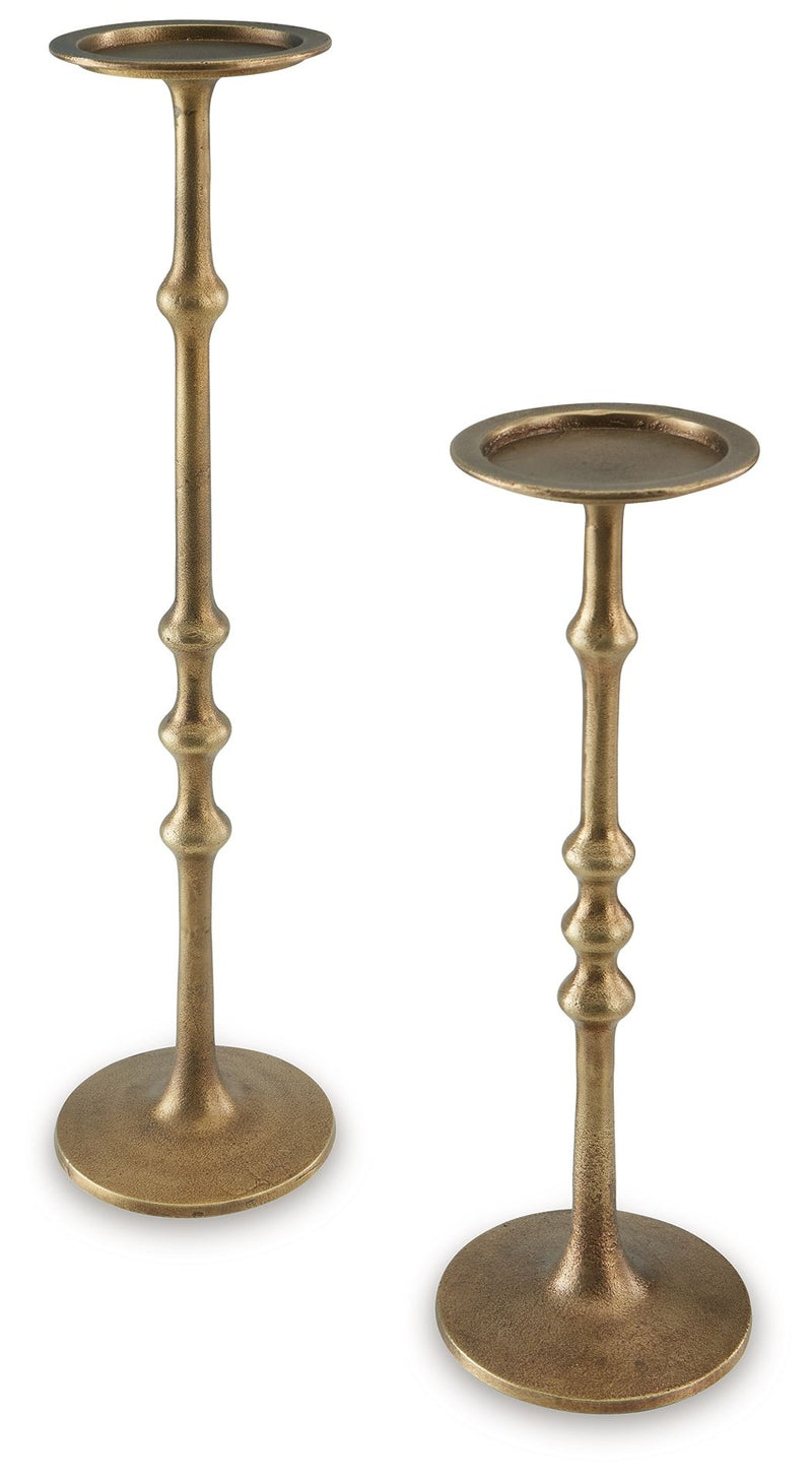 Larwick - Candle Holder Set (Set of 2) - Antique Brass Finish - R&R Furniture Gallery (Fountain Valley, CA)