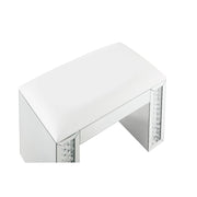 Nysa - Vanity Stool - Ivory Synthetic Leather , Mirrored & Faux Crystals - R&R Furniture Gallery (Fountain Valley, CA)