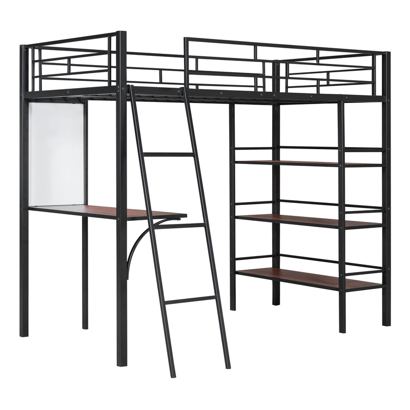 Loft Metal Bed With 3 Layers Of Shelves And Desk, Stylish Metal Frame Bed With board - R&R Furniture Gallery (Fountain Valley, CA)