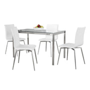 Lumi Source Fuji Mason 5-piece upholstered swivel dining set with glass tabletop, modern design, includes chairs and table.