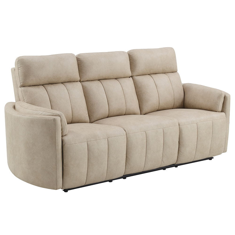 Elison - Motion Sofa - Dark Beige Polish Microfiber - R&R Furniture Gallery (Fountain Valley, CA)