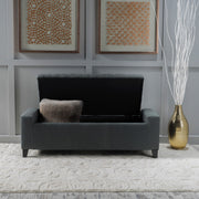 Dark gray storage ottoman with tufted top from Noble House, contemporary design, soft fabric, and spacious interior for storage.