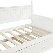 White twin size daybed with matching trundle bed from DreamHaus, featuring a sleek, modern design suitable for versatile bedroom decor.