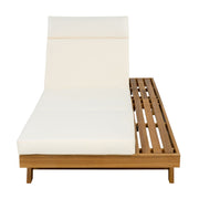 Acacia Wood Lounge Chaise Set With Headrest And Water Resistant Cushions - Beige - R&R Furniture Gallery (Fountain Valley, CA)
