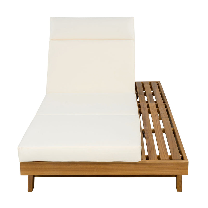 Acacia Wood Lounge Chaise Set With Headrest And Water Resistant Cushions - Beige - R&R Furniture Gallery (Fountain Valley, CA)