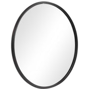 Round black iron wall mirror by Uttermost featuring a sleek, minimalist frame perfect for modern interior decor.