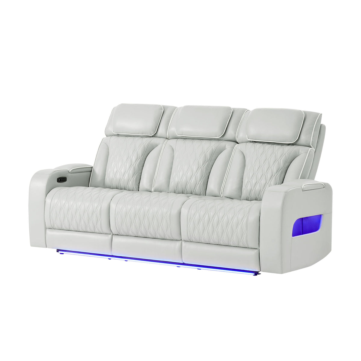 Julian - Power Reclining Sofa With Footrest And LED Lighting - Silver