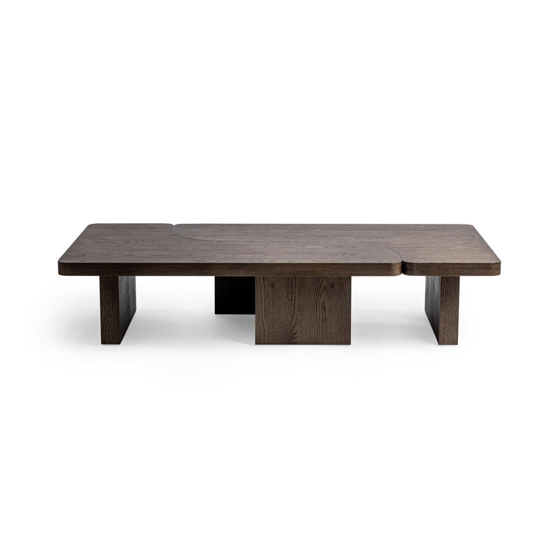 Classic Home Melina coffee table with a sleek wooden top and sturdy metal legs in a modern living room setting.