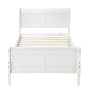 DreamHaus platform bed frame with sleigh design, wooden slats, headboard, footboard, and sturdy mattress foundation.
