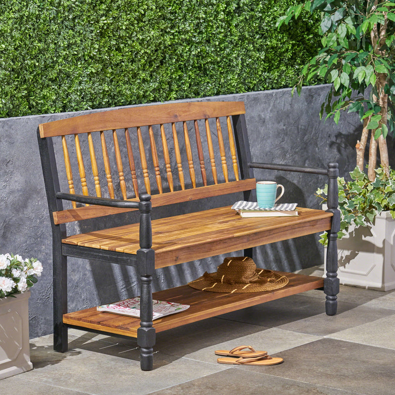 Slatted Bench With Built In Shelf - R&R Furniture Gallery (Fountain Valley, CA)