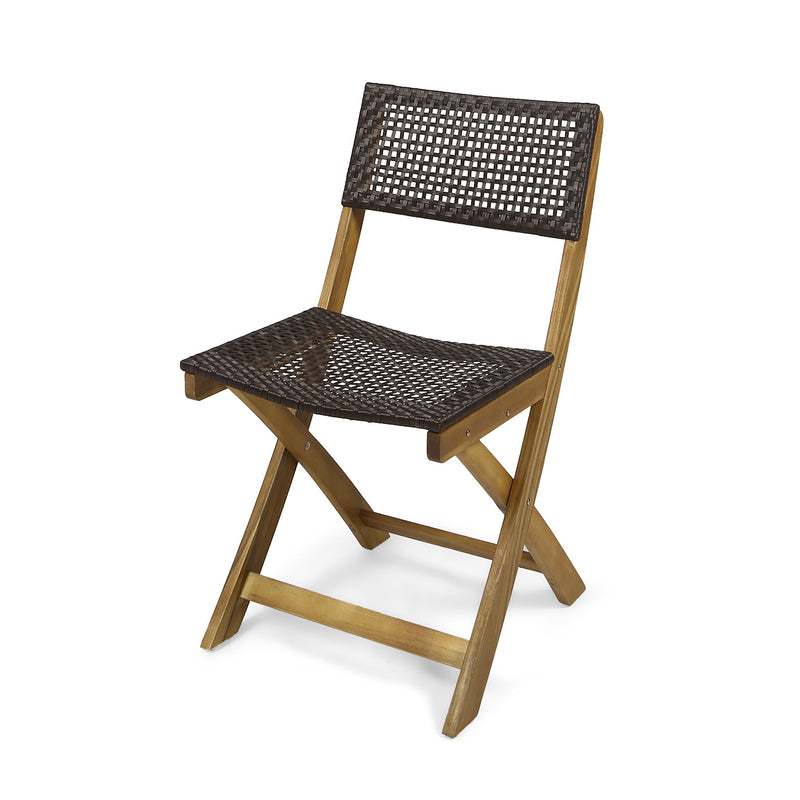 Noble House bistro foldable armless chair with wicker backrest, showcasing a stylish and compact seating option.