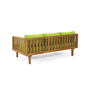 Noble House Claremont 3-seater teak acacia wood daybed sofa with water-resistant cushions, ideal for outdoor lounging.