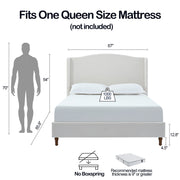Hannah - Upholstered Wingback Bed Size / Tall Headboard Upholstered King Bed / Premium Textured Look / Minimalist Designs / No Box Spring Needed - R&R Furniture Gallery (Fountain Valley, CA)