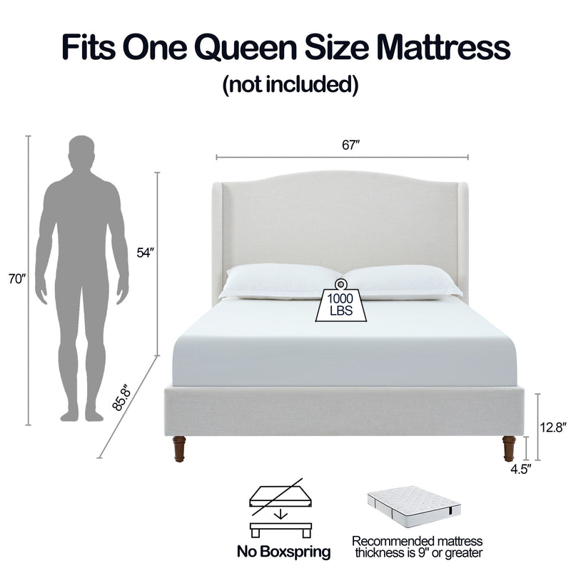 Hannah - Upholstered Wingback Bed Size / Tall Headboard Upholstered King Bed / Premium Textured Look / Minimalist Designs / No Box Spring Needed - R&R Furniture Gallery (Fountain Valley, CA)