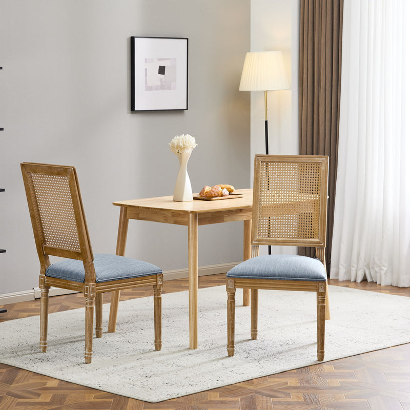 French Country Dining Chair With Rectangular Cane Backrest And Smooth Upholstered Seating - R&R Furniture Gallery (Fountain Valley, CA)