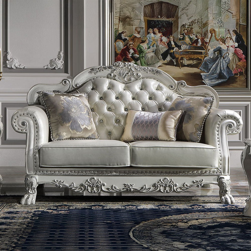Dresden - Loveseat With 3 Pillows - Synthetic Leather & Bone White - R&R Furniture Gallery (Fountain Valley, CA)