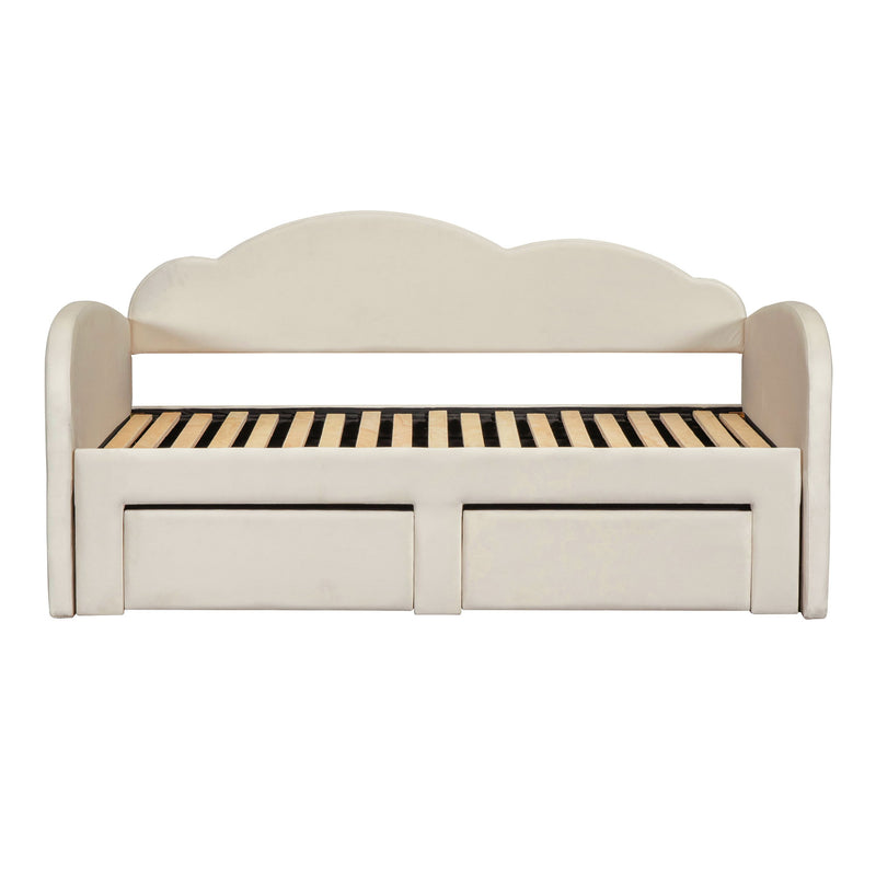 Upholstered Daybed With Cloud-Shaped Backrest, Trundle & 2 Drawers And USB Ports - R&R Furniture Gallery (Fountain Valley, CA)