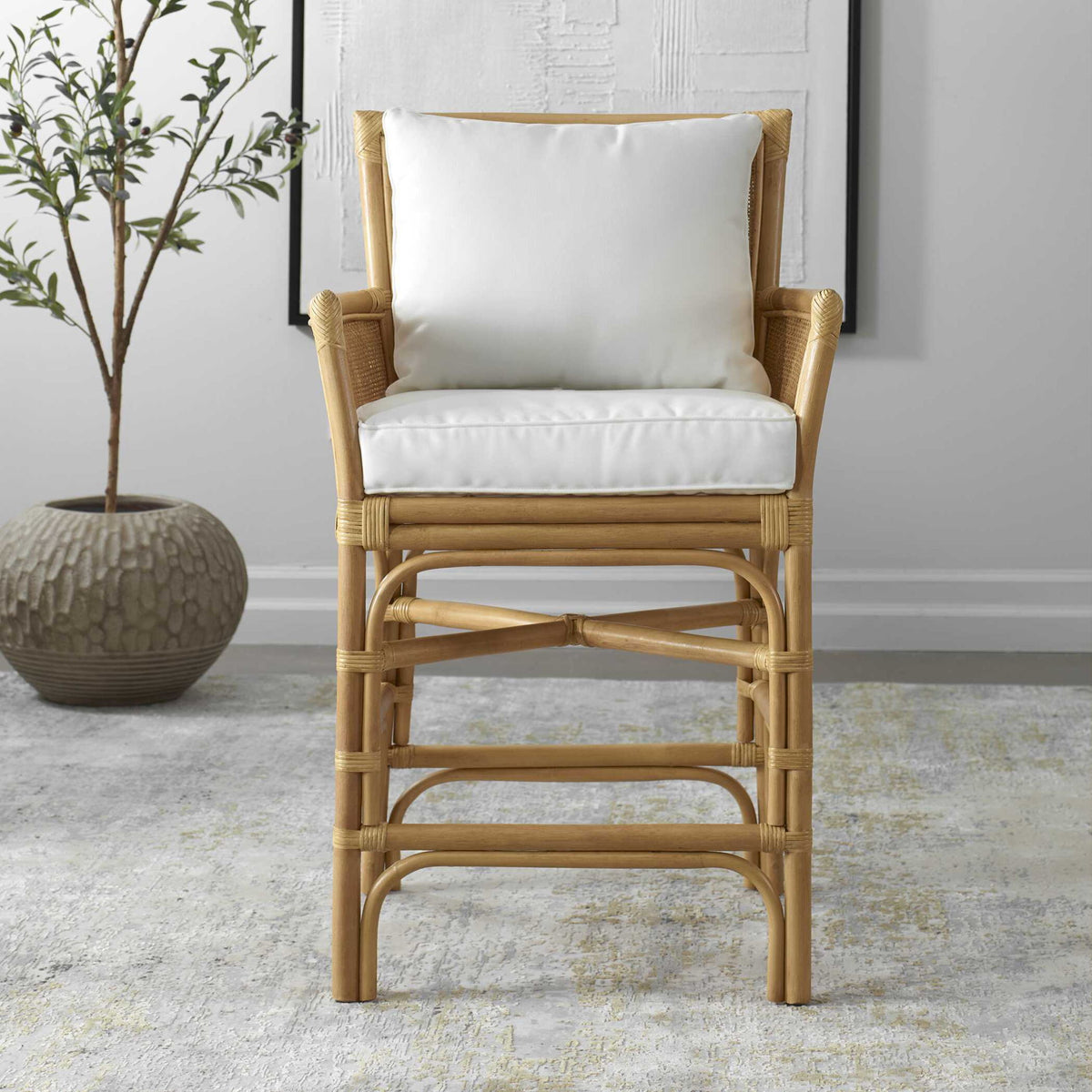 Pacific - Rattan Counter Stool - Brown / White