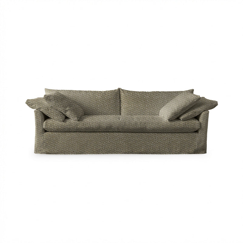 Classic Home Cassiano slip cover sofa with plush cushions and neutral fabric, showcasing a modern stationary sofa design.