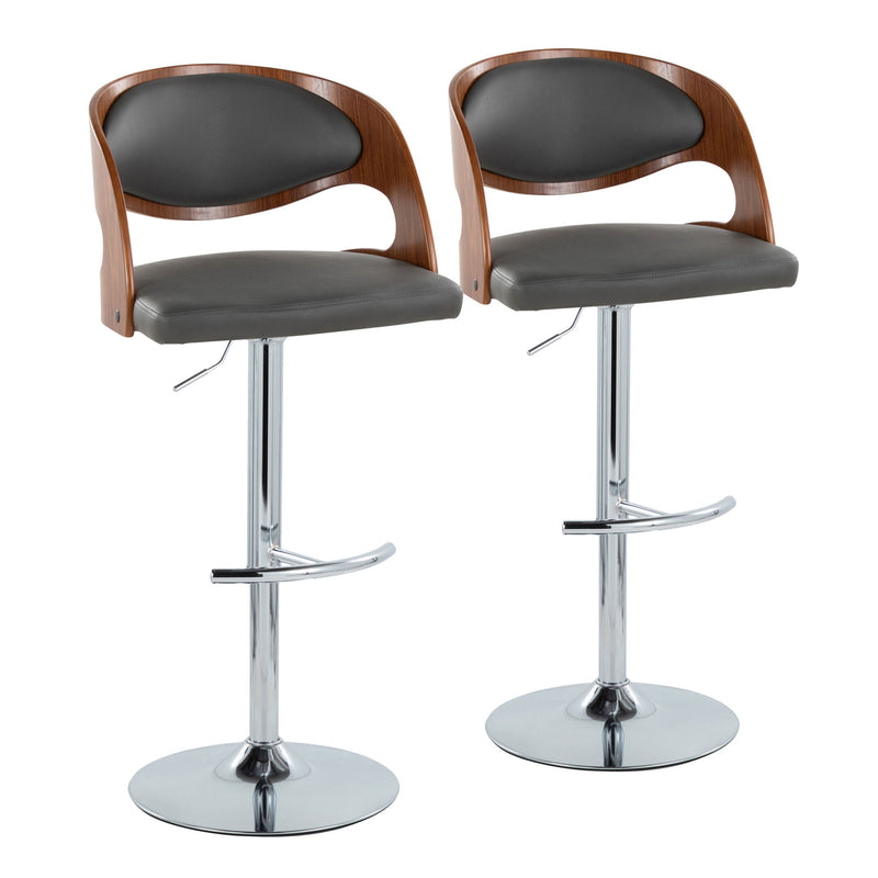 Set of two Lumi Source Pino mid-century modern adjustable barstools with swivel seats and rounded T-footrests, ideal for modern kitchens.