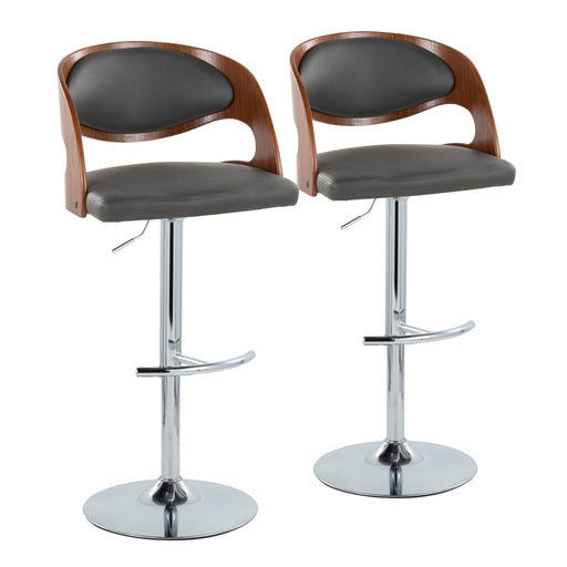 Set of two Lumi Source Pino mid-century modern adjustable barstools with swivel seats and rounded T-footrests, ideal for modern kitchens.