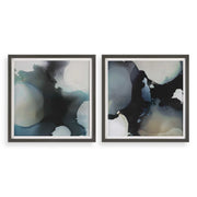 Set of two black abstract framed prints with telescopic design by Uttermost, featuring modern wall art with sleek black frames.