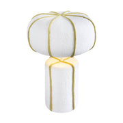 Looma Cotton Mache Table Lamp by TOV Furniture featuring a white and green woven design on a sleek base.