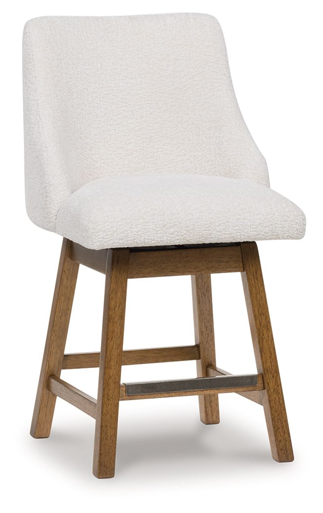 Cabalynn - Upholstered Swivel Barstool (Set of 2) - Oatmeal / Light Brown - R&R Furniture Gallery (Fountain Valley, CA)