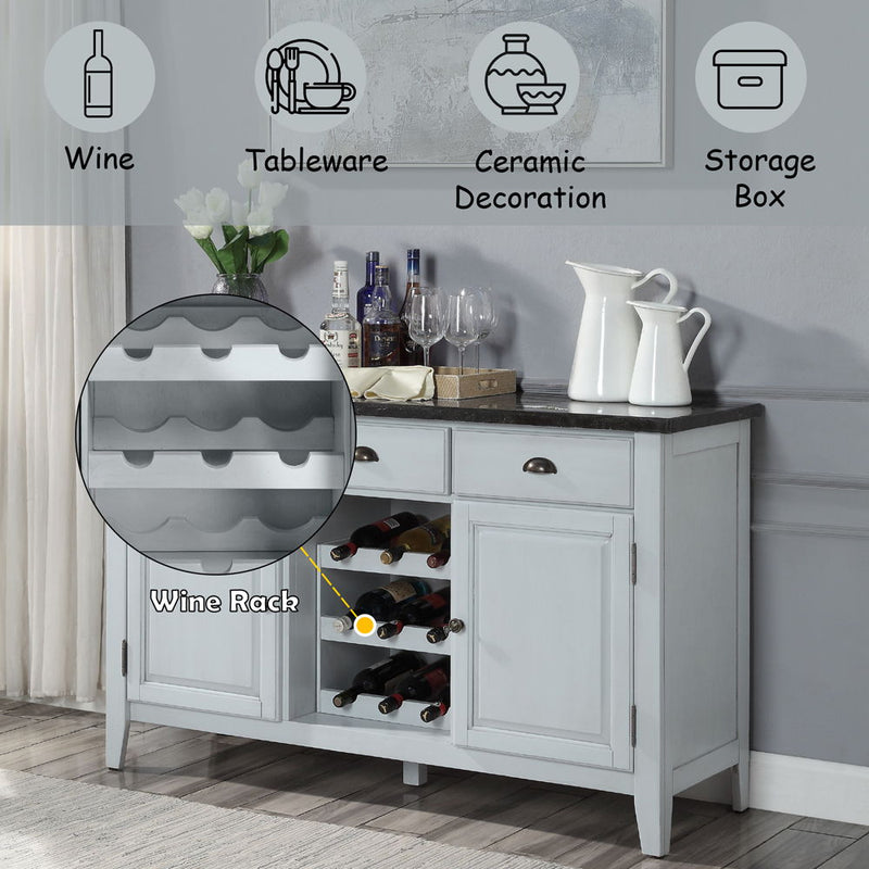 Lanton - Server - Natural Marble & Antique White - R&R Furniture Gallery (Fountain Valley, CA)