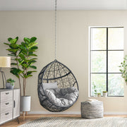 Noble House teardrop hanging chair with 8ft chain, featuring a cozy, woven design suitable for indoor or outdoor relaxing.