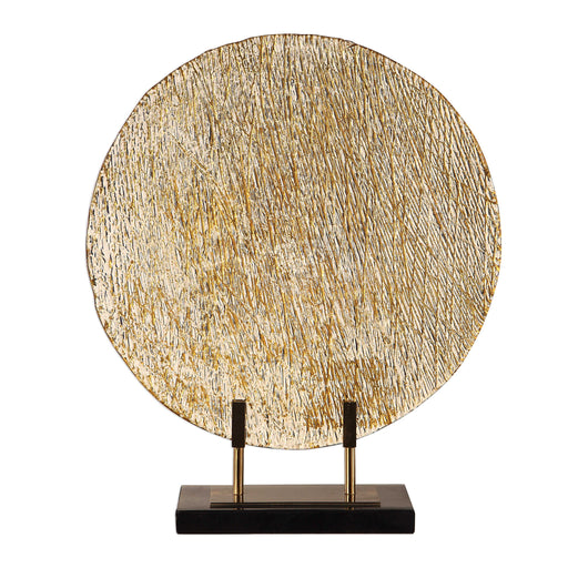 Gold art glass charger by Uttermost Layan sculpture featuring elegant, handcrafted glass with a smooth, artistic finish.