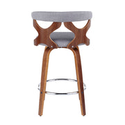 Set of two Lumi Source Gardenia mid-century modern counter stools with wooden legs and upholstered seats.