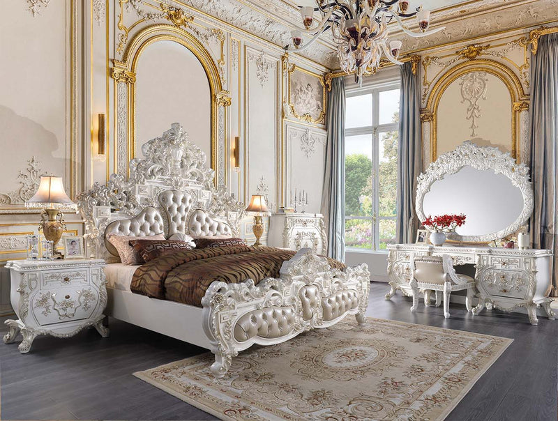 Vanaheim - Eastern King Bed - Beige Synthetic Leather & Antique White - R&R Furniture Gallery (Fountain Valley, CA)