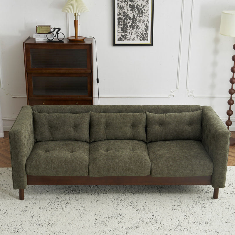 Noble House upholstered modern 3-seater sofa with tufted design, stationary living room couch, fabric upholstery, and comfortable seating.