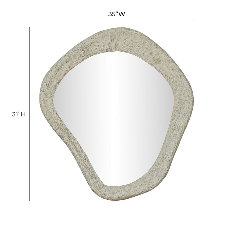 TOV Furniture Orpheus 35x31-inch ribbed wall mirror with faux stone frame, showcasing textured design and modern style.
