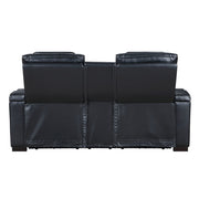 Ephron - Power Motion Loveseat With Console, Power Headrests, LED & Speakers - Black - R&R Furniture Gallery (Fountain Valley, CA)