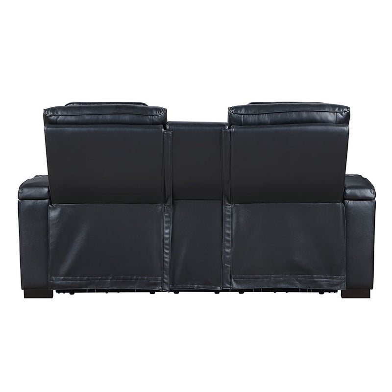 Ephron - Power Motion Loveseat With Console, Power Headrests, LED & Speakers - Black - R&R Furniture Gallery (Fountain Valley, CA)