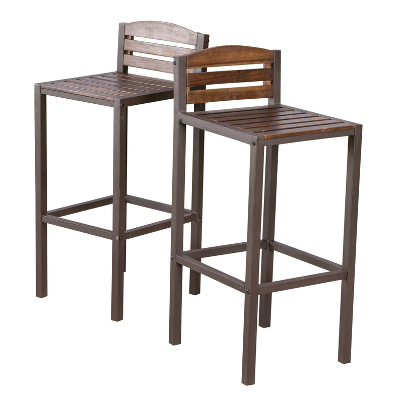 Outdoor Barstool With Slat Panel Design (Set of 2) - Dark Brown - R&R Furniture Gallery (Fountain Valley, CA)