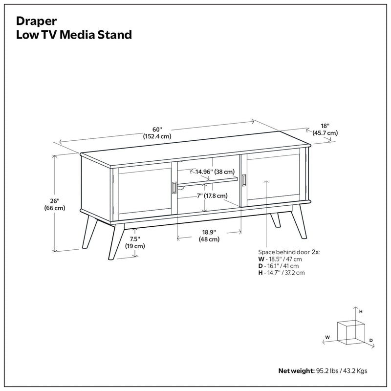 Draper - Handcrafted Mid Century Low TV Media Stand