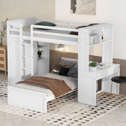 DreamHaus loft bed with standalone bed, shelves, desk, and wardrobe in a modern bedroom setting.