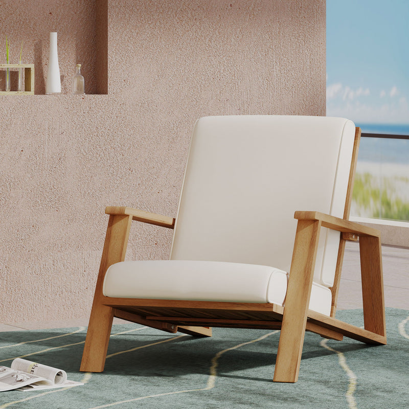 Noble House outdoor patio lounge arm chair with cushioned seat and backrest, ideal for relaxing in the outdoor space.