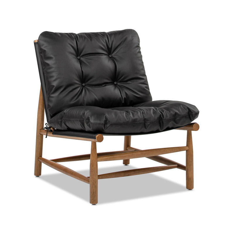 Oxford Leather Mid-Century Modern Accent Chair - Noir Black - R&R Furniture Gallery (Fountain Valley, CA)