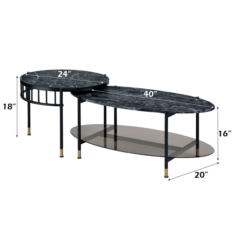Silas - Nesting Coffee Table Set - Faux Marble Top & Black - R&R Furniture Gallery (Fountain Valley, CA)