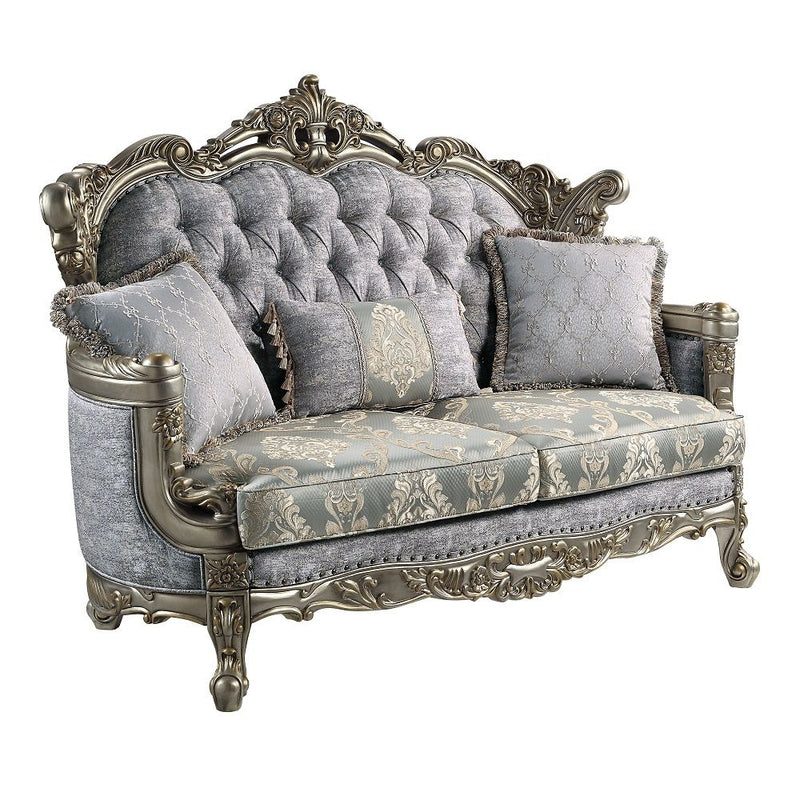 Miliani - Loveseat With 3 Pillows - Fabric & Antique Bronze - R&R Furniture Gallery (Fountain Valley, CA)