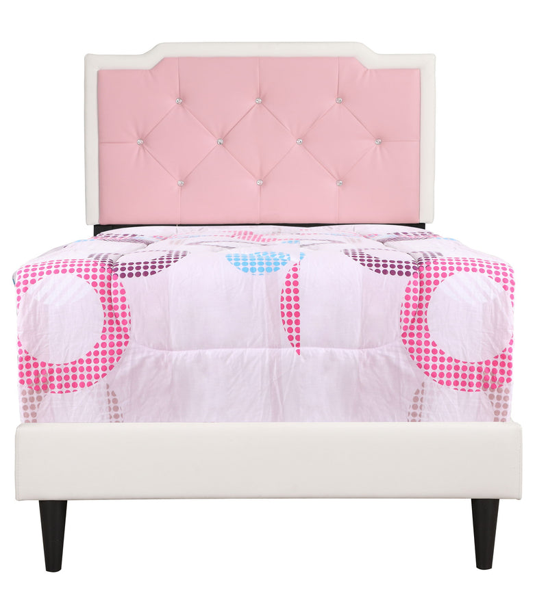 Button tufted upholstered bed by Glory Furniture, showcasing a cozy, plush design with elegant tufted headboard for comfortable sleep.