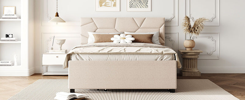 Upholstered Platform Bed With Brick Pattern Headboard And Twin Long Size Trundle - R&R Furniture Gallery (Fountain Valley, CA)