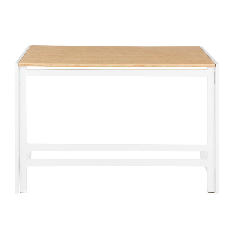 Lumi Source Roman industrial office desk with white tabletop and natural wood legs, modern writing desk for workspace.