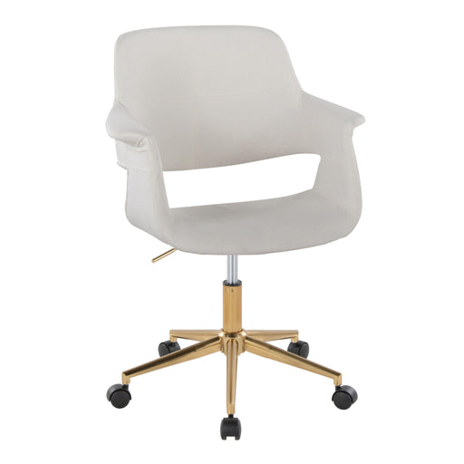 Vintage Flair mid-century modern office desk chair by Lumi Source with wooden armrests and plush cushioning.